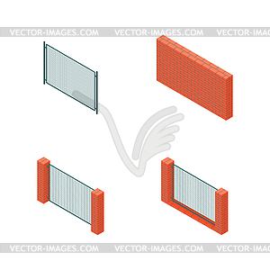 Set of isometric spans fences,  - vector clip art