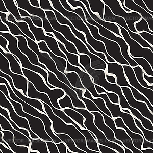Seamless Black and White Diagonal Wavy Lines Pattern - vector image