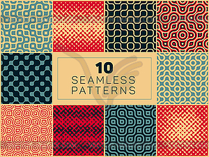 Seamless Geometric Halftone Retro Patterns - vector clipart