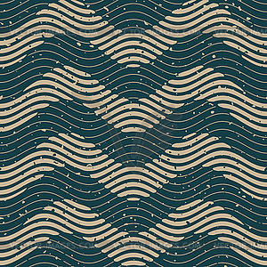 Seamless Green Grey Color Wavy Lines Retro Pattern - vector clipart