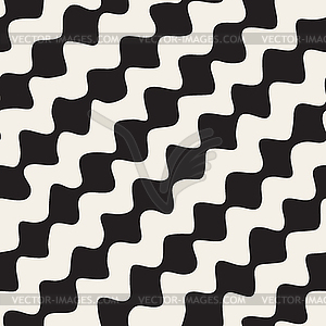 Seamless Black and White Diagonal Wavy Lines Pattern - vector clipart