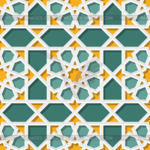 Seamless Geometric Teal Yellow Islamic Star Pattern - vector image