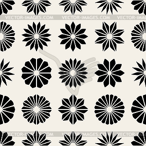 Seamless Black And White Floral Petal Shape Stars - vector clipart