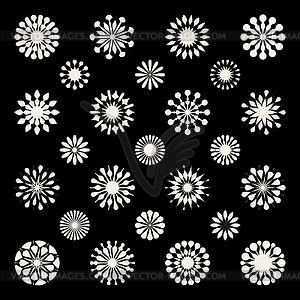 Set of Twenty Five Black White Mandala Ornament - vector clip art