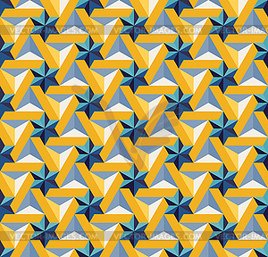 Seamless Blue Yellow Triangle Star Tiling Pattern - vector clipart