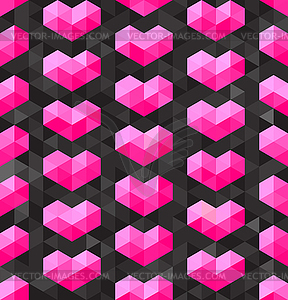 Seamless Geometric Pink Hearts Shapes on Dark - royalty-free vector image