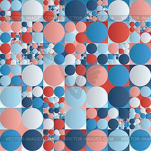 Seamless Blue Red White Geometric Circle Square Gri - vector clipart