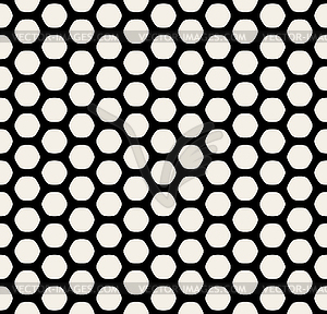 Seamless Black and White Rounded Hexagon Line Grid - vector image