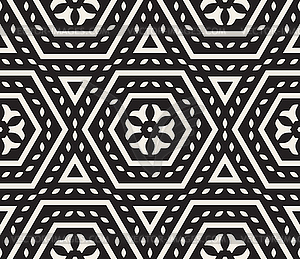 Seamless Black and White Rounded Floral Oriental - vector image