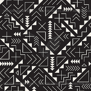 Бесшовные черный и белый Ретро 80`s Ералаш Geometri - векторное изображение EPS