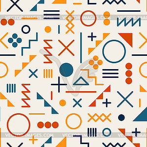 Seamless Retro Jumble Geometric Line Shapes Tela - vector image