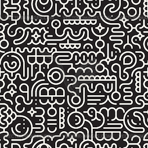 Seamless Black And White Line Art Geometric Doodle - vector image