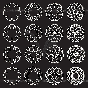 Set of Sixteen Spirograph Line Circles Decorative - vector clipart