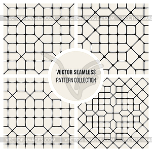 Four Seamless Black and White Geometric Pattern - vector image
