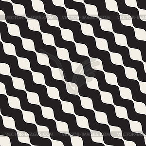 Бесшовные черно-белые диагональные волнистые линии шаблон - векторный клипарт EPS