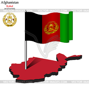 Afghanistan wavy flag over map - vector image