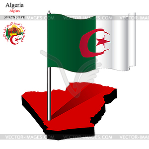 Algeria wavy flag over map - vector image