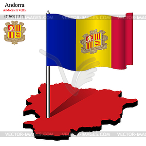 Andorra wavy flag over map - stock vector clipart