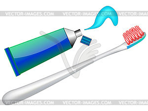 Зубная щетка и зубная паста - векторное изображение