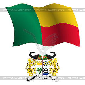 Benin wavy flag and coat - vector clip art