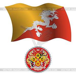 Bhutan wavy flag and coat - vector clipart