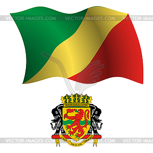 Congo republic wavy flag and coat - vector image