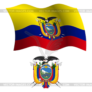 Ecuador wavy flag and coat - vector EPS clipart