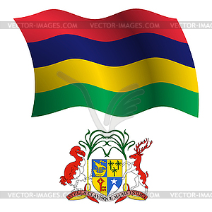 Mauritius wavy flag and coat - vector clip art