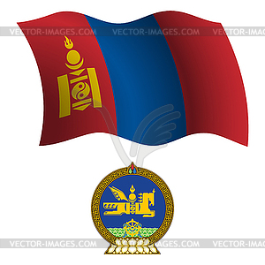 Mongolia wavy flag and coat - vector clipart