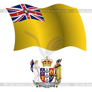 Niue wavy flag and coat - royalty-free vector image