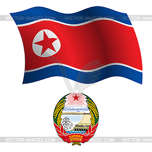 North korea wavy flag and coat - vector clipart