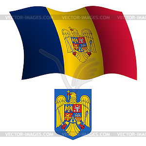 Румыния волнистой флаг и пальто - иллюстрация в векторе