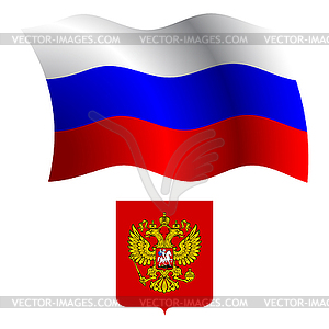 Russia wavy flag and coat - vector image