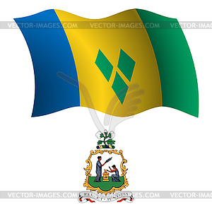 Saint vincent and greenadines wavy flag and coat - vector clipart