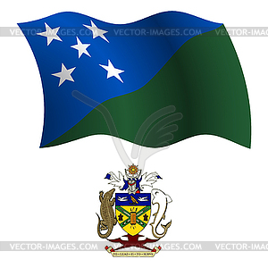 Solomon islands wavy flag and coat - vector image