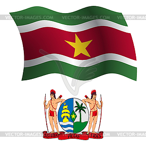 Suriname wavy flag and coat - vector image