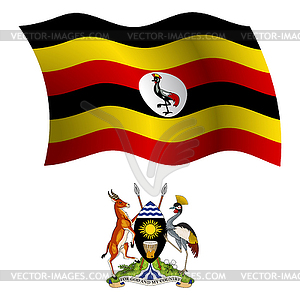 Uganda wavy flag and coat - vector image