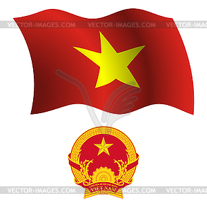 Vietnam wavy flag and coat - vector image