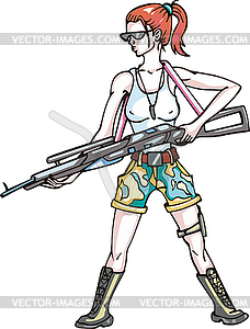 Dangerous armed girl with rifle - vector clip art