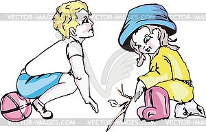 Boy and Girl - color vector clipart