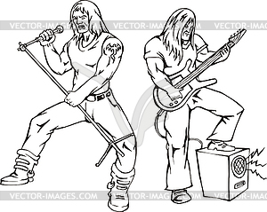 Heavy metal rock singers - white & black vector clipart
