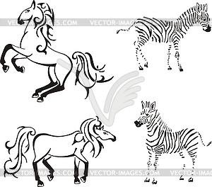 Horses and zebras - vector clip art