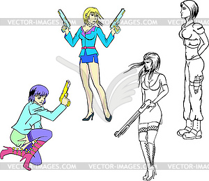 Armed girls with gun - vector clipart