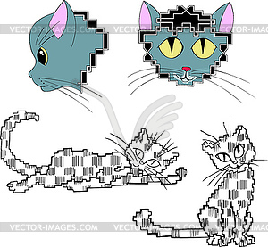 Pixelated stylized cats - vector image