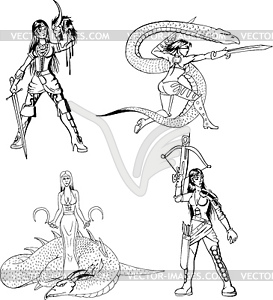 Dangerous fantasy amason girls - vector image