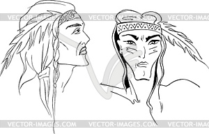 Faces of American Indians - vector image