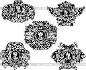 Set of decorative antique cameos - vector image