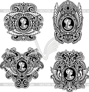 Set of decorative antique cameos - vector clip art