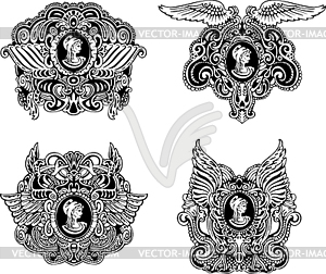 Set of decorative antique cameos - vector clipart