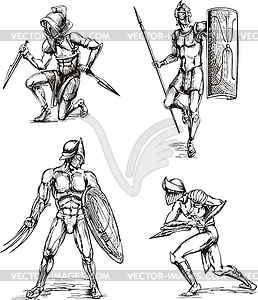 Ancient Gladiator Sketches - vector clipart